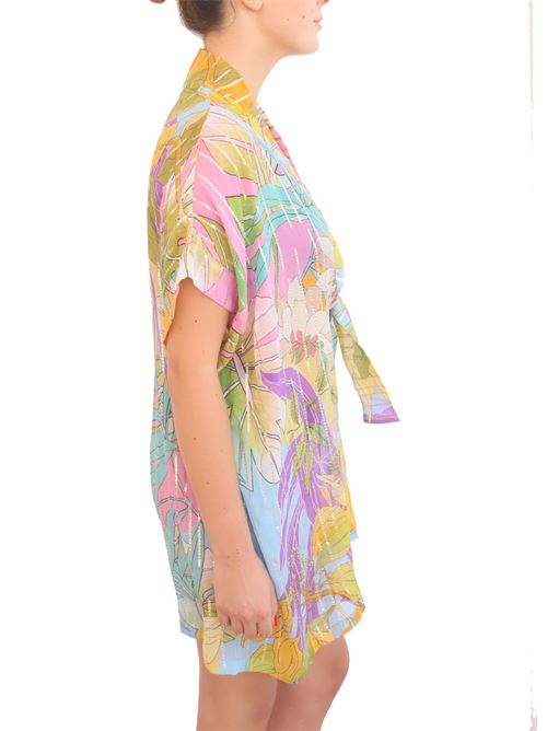 Short swimsuit cover-up in pure printed silk Capri Chic | KAFTANOMINIFANTASIAFIORIFIORIMULTI